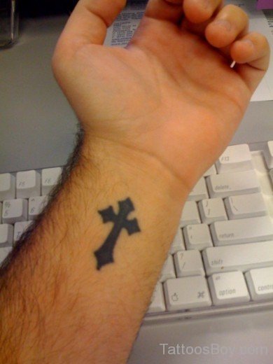 Black Cross Tattoo On Wrist