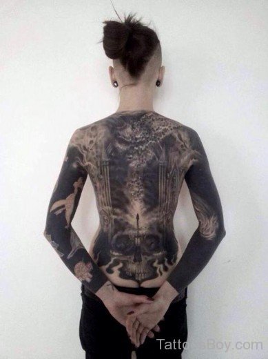 Black Skull Tattoo On Back