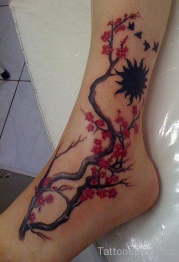 Cherry Blossom Tattoo On Ankle