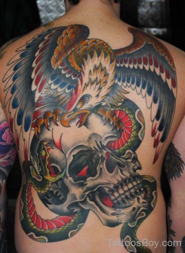 Coloful Eagle Tattoo On Back
