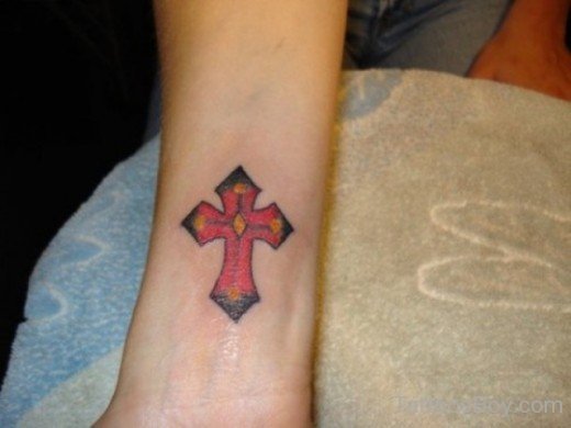 Colored Cross Tattoo On Wrist