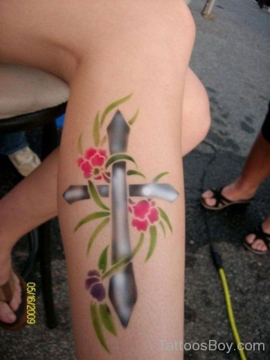 Cross Tattoo Design On Leg 