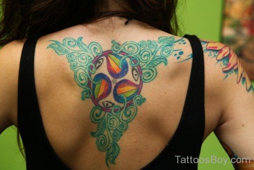 Colored Dreamcatcher Tattoo On Back