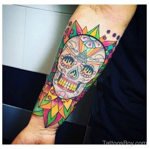 Colored Skull Tattoo On Wrist 