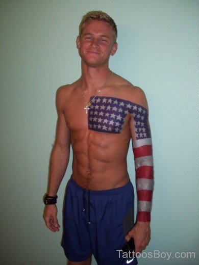Cool American Flag Tattoo On Chest