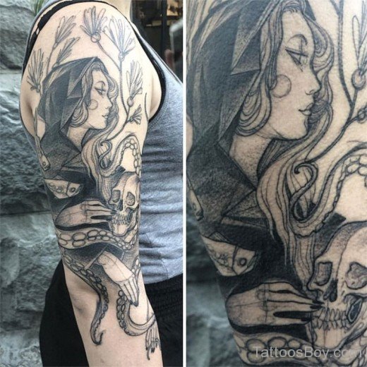 Creative Tattoo Design On Half Sleeve 