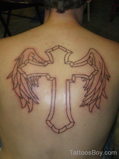 Cross And Wings Tattoo On Back