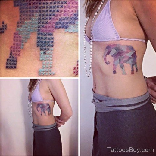 Cross Stitch Tattoo Elephant Tattoo On Rib
