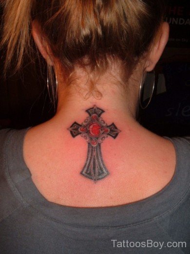 Cross Tattoo On Nape