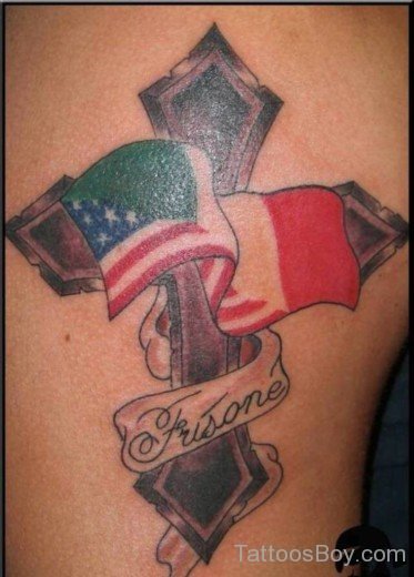 Cross Tattoo With Flag