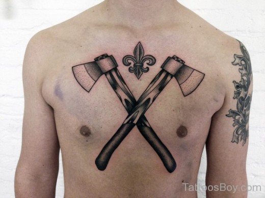 Crossed Axes Tattoo On Chest