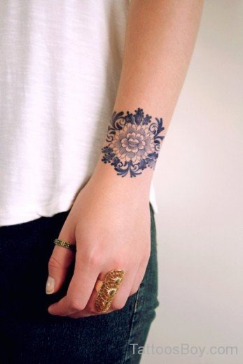 Delfts Blauw Flower Tattoo On Wrist