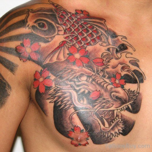 Dragon Face Tattoo On Chest