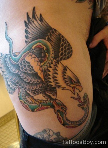 Eagle And Snake Tattoo On Rib