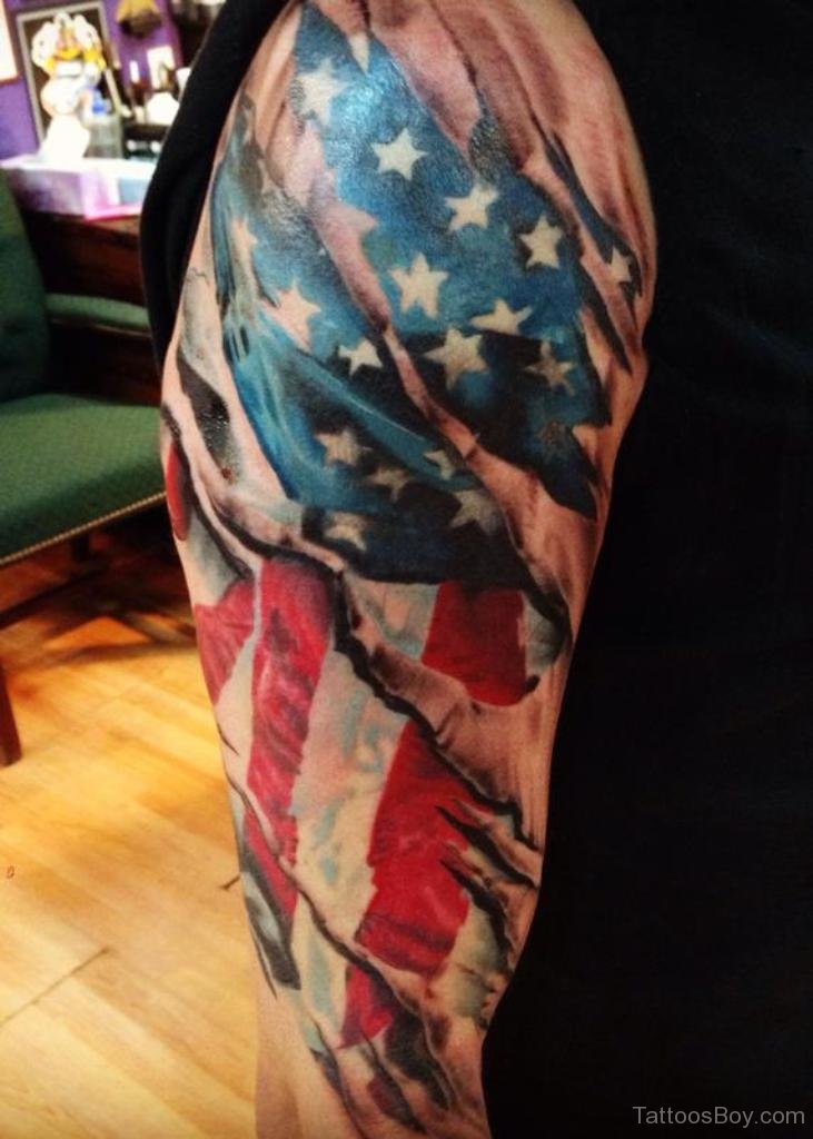 Elegant American Flag Tattoo On Half Sleeve