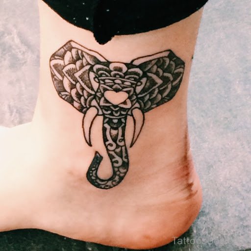 Elephant Face Tattoo On Ankle