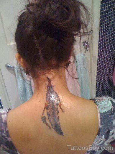 Feather Tattoo Design On Nape