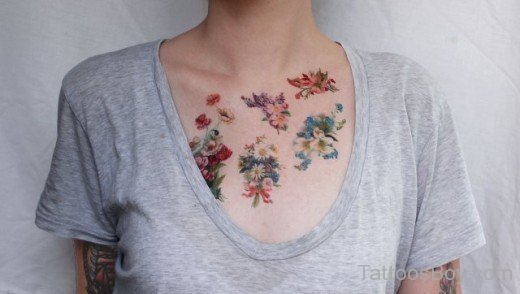Floral Flower Tattoo Design On Chest