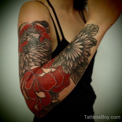 Floral Tattoo Design On Full Sleeve