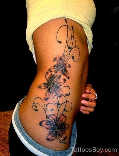 Floral Tattoo Design On Rib