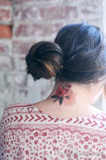 Floral Tattoo On Nape