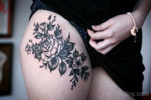 Floral Tattoo On Thigh