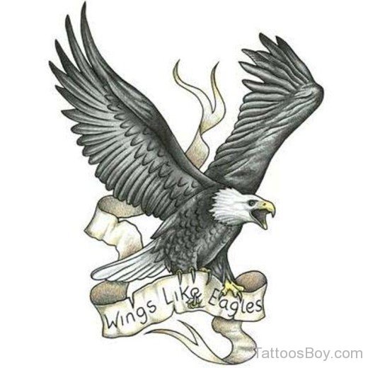 Flying Eagle Tattoo Design With Banner Wings Of Eagles