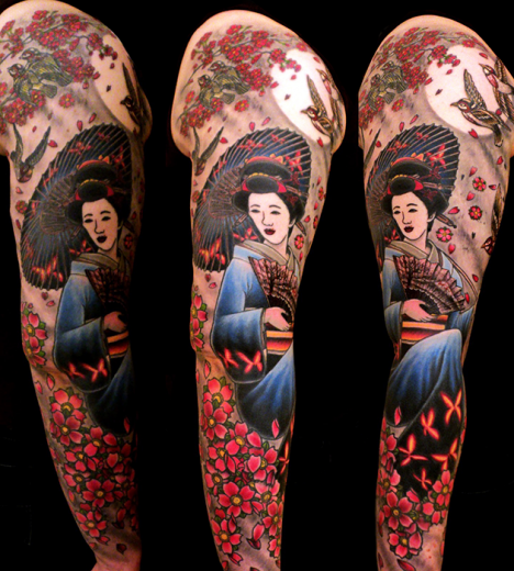 Geish Tattoo Design On Full Sleeve