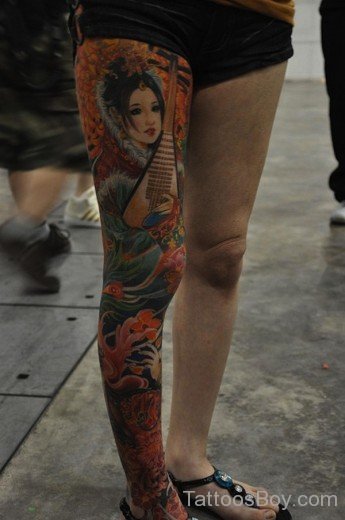 Geisha Tattoo Design On Leg 