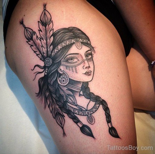 Girl Face Tattoo On Thigh