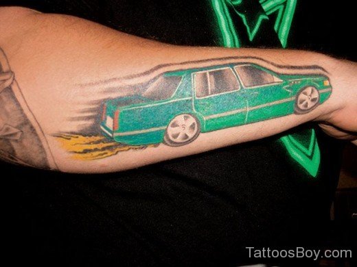 Green Car Tattoo On Arm