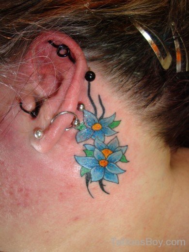 Hibiscus Flower Tattoo On Behind Ear