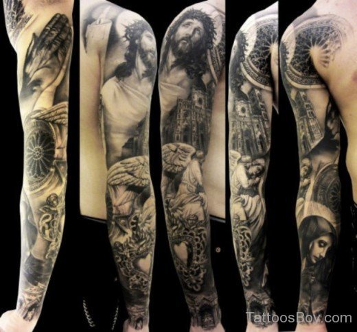 Jesus Tattoo Design On Full Sleeve