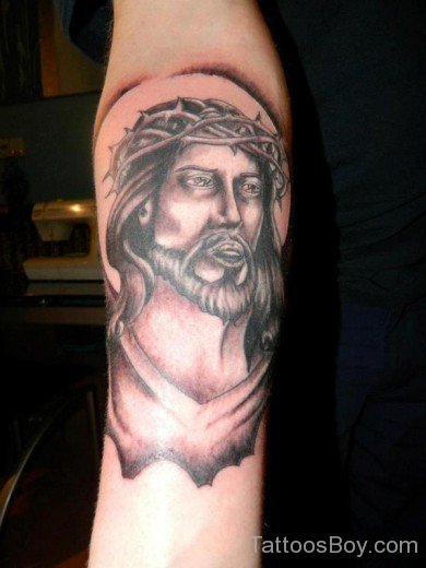 Jesus Tattoo On Elbow