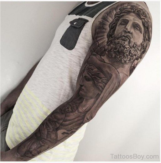 Jesus Tattoo On Full Sleeve