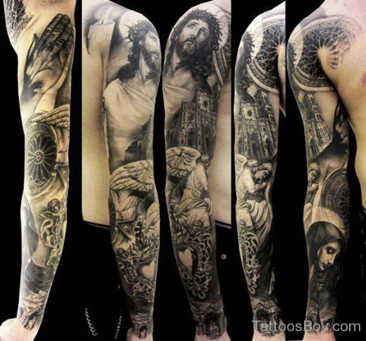 Jesus Tattoo On Full Sleeve