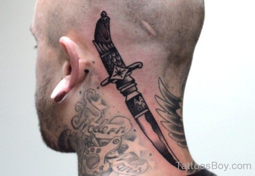 Knife Tattoo On Neck