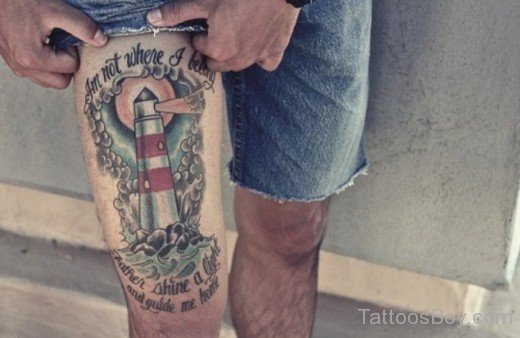 Lighthouse Tattoo On Thigh