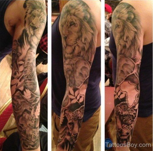 Lion Tattoo Design On Full Sleeve