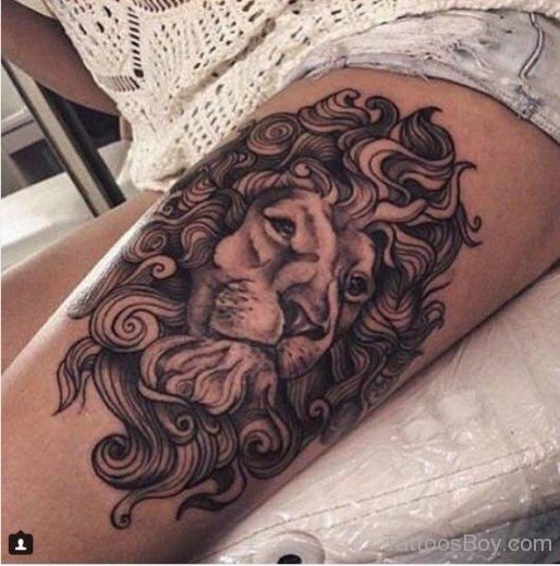 Lion Tattoo On Thigh