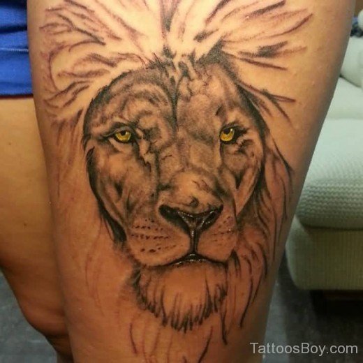 Lion Tattoo On Thigh