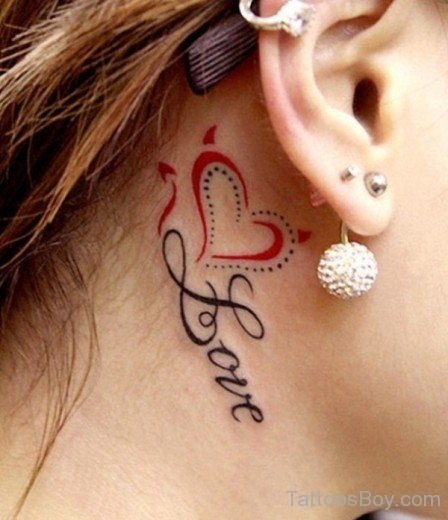 Love Word Tattoo On Behind Ear