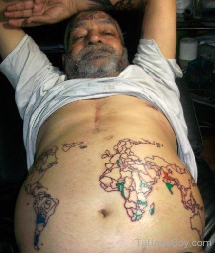 Map Tattoo On Stomach