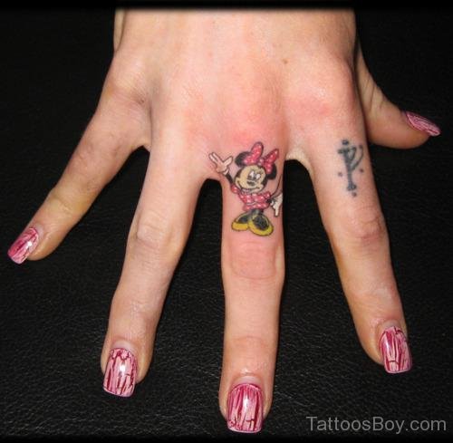 Mickey Mouse Tattoo On Finger