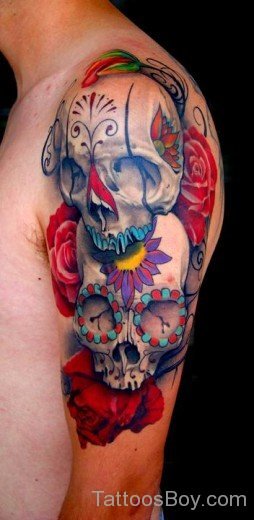 Colored  Skull Tattoo Design