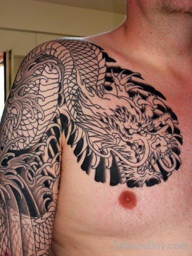 Outline Dragon Tattoo on Chest