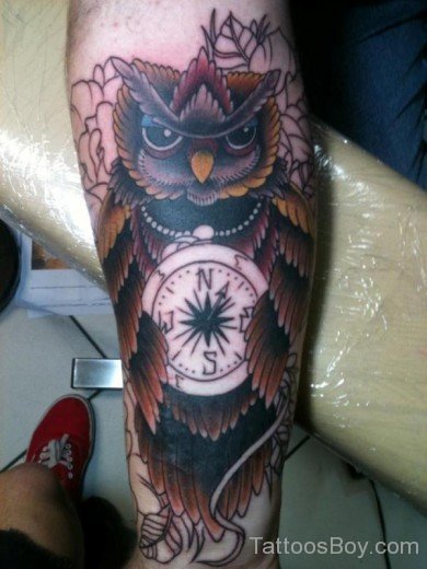 Owl And Compass Tattoo