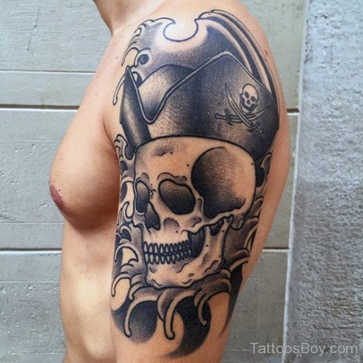 Pirate Skull Tattoo On Half Sleeve 