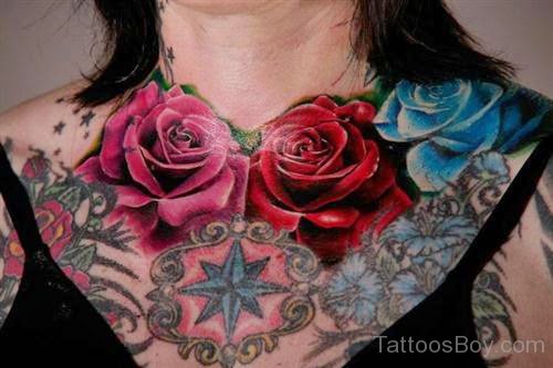 Red Rose Tattoo On Chest