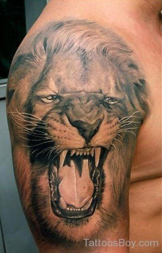 Roaring Lion Tattoo On Shoulder